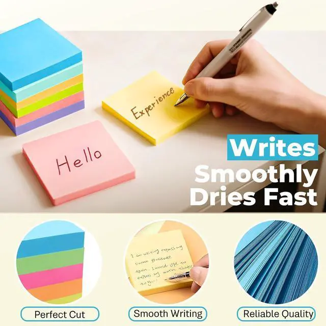 Alt view image 5 of 7 - Sticky Notes 3x3 Inches, Bright Colors Self-Stick Pads, Easy to Post for Home, Office, Notebook,100 Sheets/pad (8 Pads)