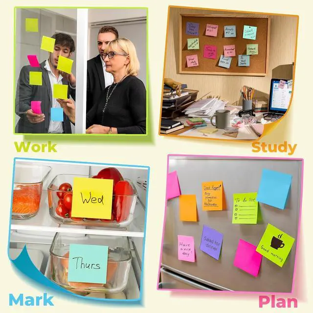 Alt view image 6 of 7 - Sticky Notes 3x3 Inches, Bright Colors Self-Stick Pads, Easy to Post for Home, Office, Notebook,100 Sheets/pad (8 Pads)