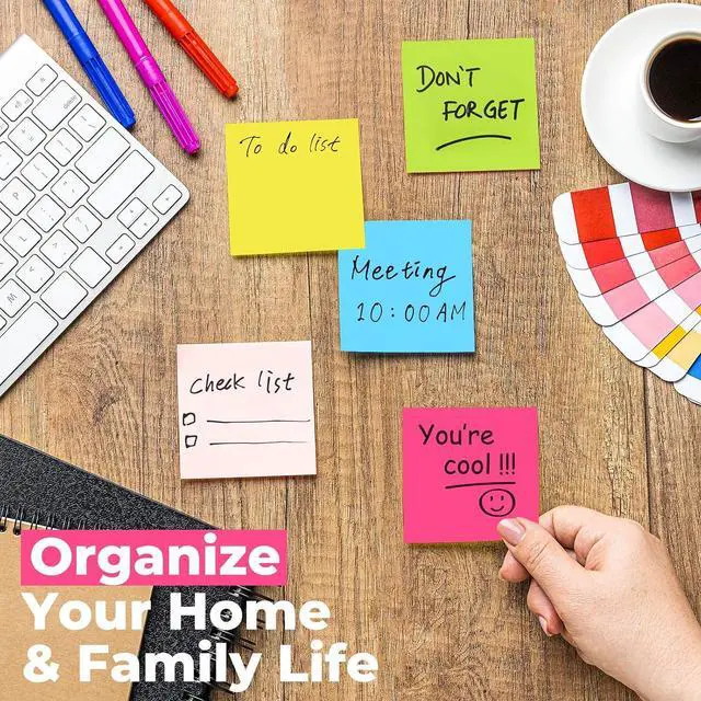 Alt view image 7 of 7 - Sticky Notes 3x3 Inches, Bright Colors Self-Stick Pads, Easy to Post for Home, Office, Notebook,100 Sheets/pad (8 Pads)