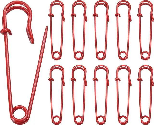 Main image of HARFINGTON 20pcs Safety Pins 2 Inch (50mm) Baked Paint Steel Large Safety Pin Heavy Duty Sewing Safety Pins Bulk for Clothes Sewing Arts DIY Crafts, Red