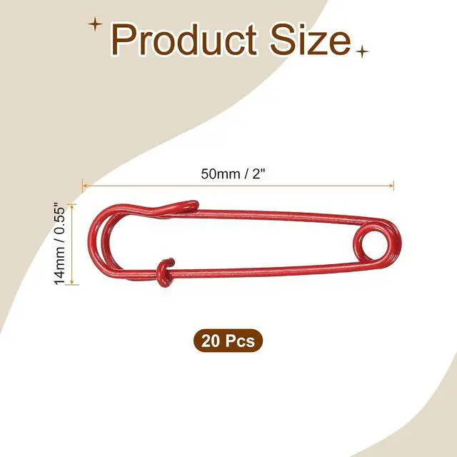 Alt view image 2 of 6 - HARFINGTON 20pcs Safety Pins 2 Inch (50mm) Baked Paint Steel Large Safety Pin Heavy Duty Sewing Safety Pins Bulk for Clothes Sewing Arts DIY Crafts, Red