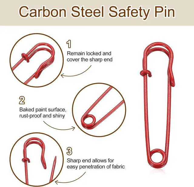 Alt view image 3 of 6 - HARFINGTON 20pcs Safety Pins 2 Inch (50mm) Baked Paint Steel Large Safety Pin Heavy Duty Sewing Safety Pins Bulk for Clothes Sewing Arts DIY Crafts, Red