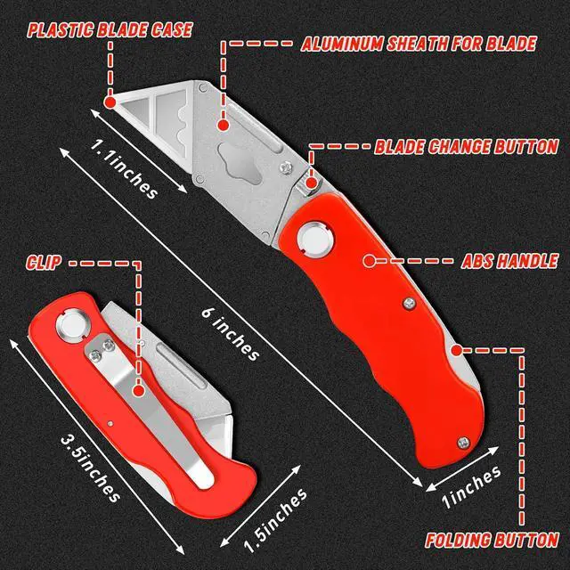 Alt view image 5 of 6 - JETMORE 4 Pack Folding Utility Knife, Box Cutter with 10 Blade, Razor Knife
