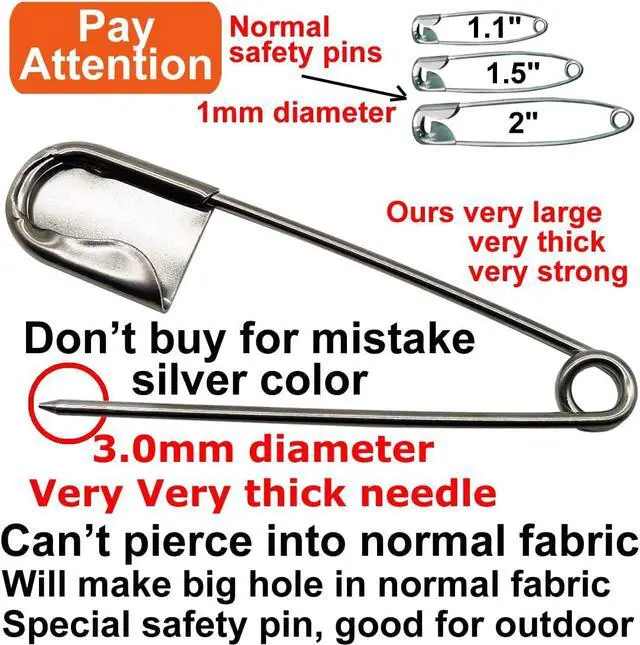Alt view image 2 of 3 - 5 PCS of 5 Inch Heavy Duty Jumbo Stainless Steel Safety Pins Silver Color Safety Pins for Laundry, Blanket, Key Rings, Outdoor