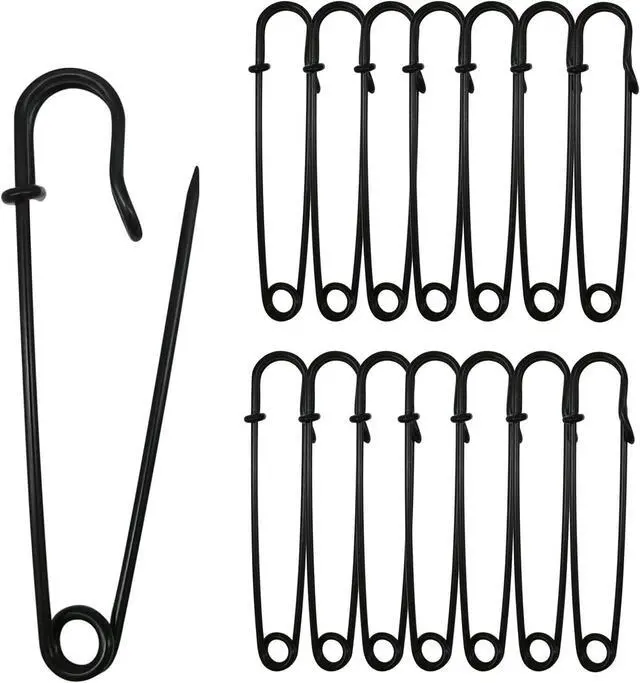 Main image of Safety Pins (Upgraded), 3" Large Safety Pin Pack of 30 for Clothes Leather Canvas Blankets Crafts Skirts Kilts, Extra Large Heavy Duty Safety Pins (Black)