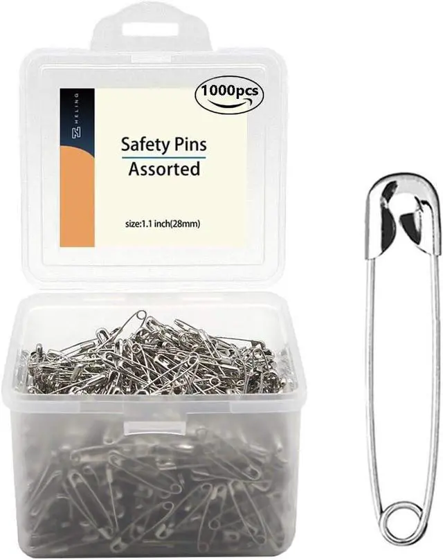 Main image of Safety Pins, 1000 Pieces - 1.1 Inch Safety Pins Clothing Clips Tool 28mm Decorative Assorted, Metal Sewing Accessories Kit