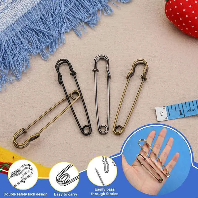 Alt view image 3 of 7 - Large Safety Pins, 15 Pack Heavy Duty Safety Pins 3 Inch Black
