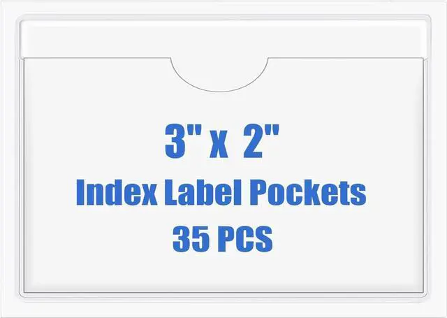 Main image of Origin-Joy 35 PCS Self Adhesive Index Card Pockets with Top Open, Clear Plastic Label Holder for Cards of Note, Library and Business, Adhesive Label Pockets & Card Holder (3 x 2 inch)