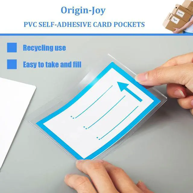 Alt view image 3 of 7 - Origin-Joy 35 PCS Self Adhesive Index Card Pockets with Top Open, Clear Plastic Label Holder for Cards of Note, Library and Business, Adhesive Label Pockets & Card Holder (3 x 2 inch)