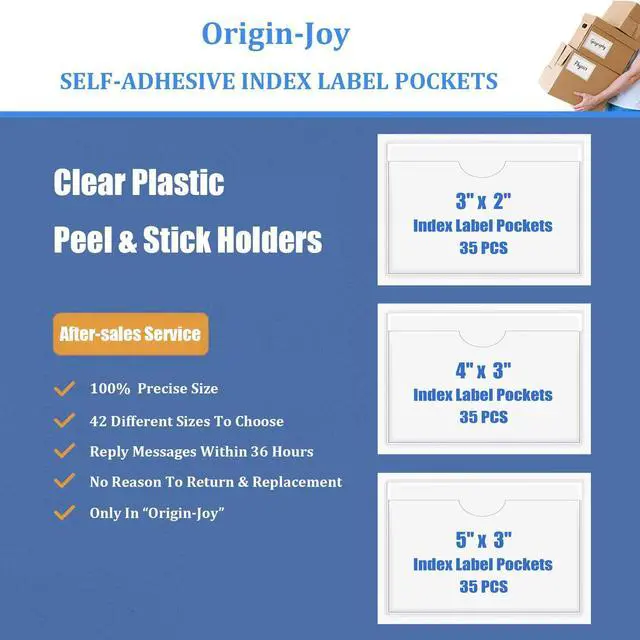 Alt view image 7 of 7 - Origin-Joy 35 PCS Self Adhesive Index Card Pockets with Top Open, Clear Plastic Label Holder for Cards of Note, Library and Business, Adhesive Label Pockets & Card Holder (3 x 2 inch)
