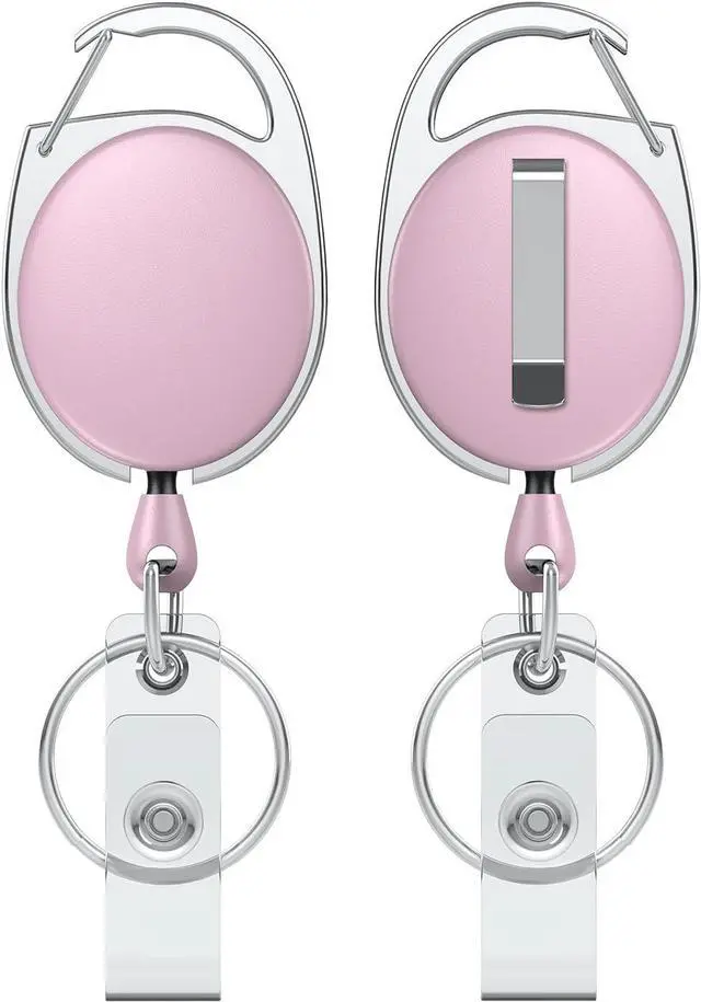 Main image of Uniclife 2 Pcs Retractable Badge Reel Keychain Clip for Badge Holder Pink