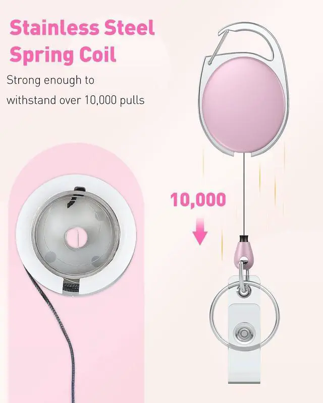 Alt view image 2 of 7 - Uniclife 2 Pcs Retractable Badge Reel Keychain Clip for Badge Holder Pink