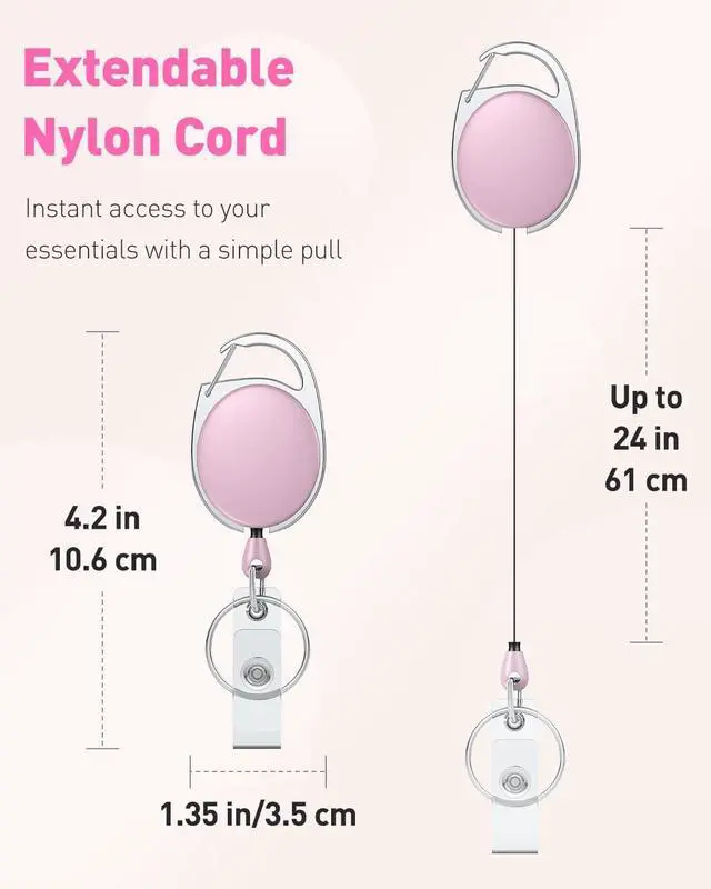 Alt view image 3 of 7 - Uniclife 2 Pcs Retractable Badge Reel Keychain Clip for Badge Holder Pink