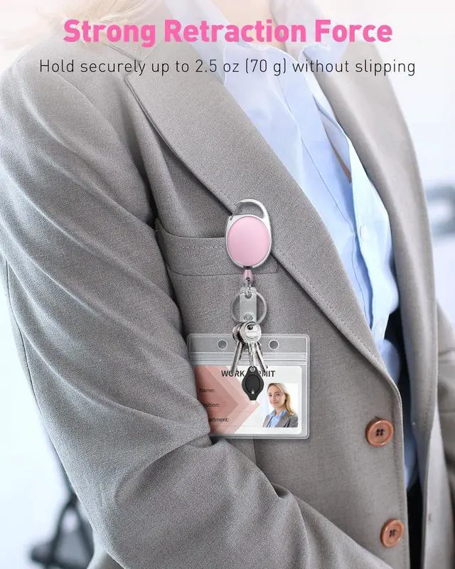Alt view image 4 of 7 - Uniclife 2 Pcs Retractable Badge Reel Keychain Clip for Badge Holder Pink