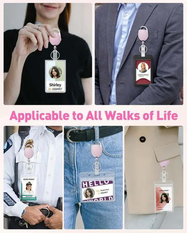 Alt view image 7 of 7 - Uniclife 2 Pcs Retractable Badge Reel Keychain Clip for Badge Holder Pink