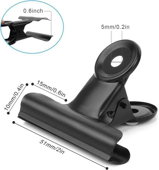 Alt view image 2 of 6 - 20 Pack Bulldog Clips 2 Inches Large Hinge Paper Clips Metal Hinge Clips for Crafts, Food Bags, Drawings, Photos at Home Kitchen & Office Usage, Black, 51mm
