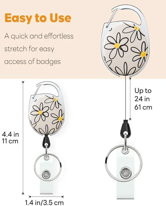 Alt view image 2 of 6 - Uniclife Cute Retractable Badge Reel Flower Keychain for Badge Holder White