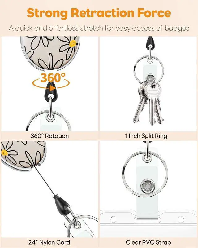 Alt view image 4 of 6 - Uniclife Cute Retractable Badge Reel Flower Keychain for Badge Holder White