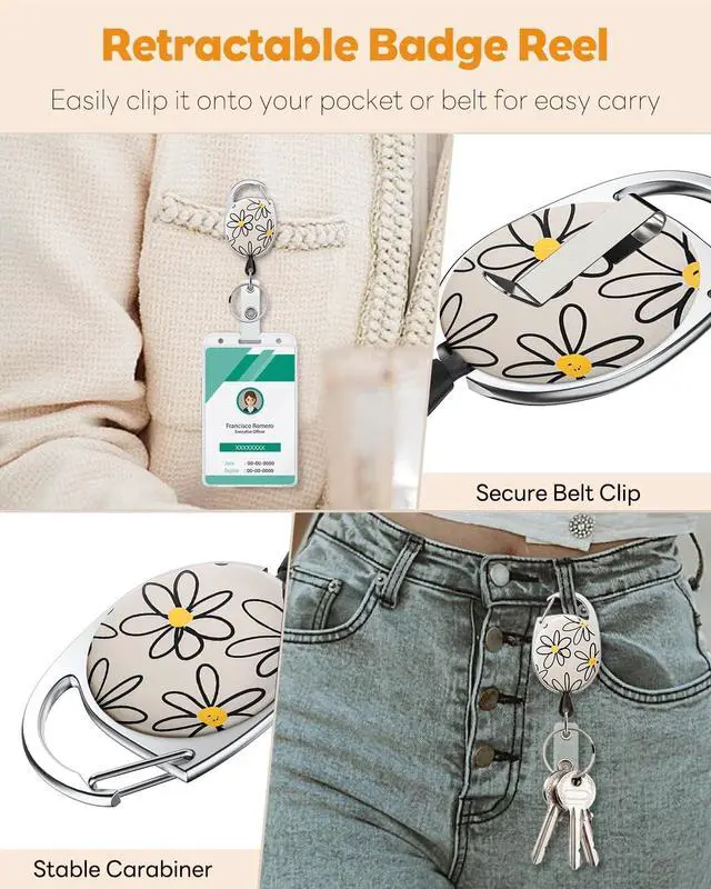 Alt view image 5 of 6 - Uniclife Cute Retractable Badge Reel Flower Keychain for Badge Holder White