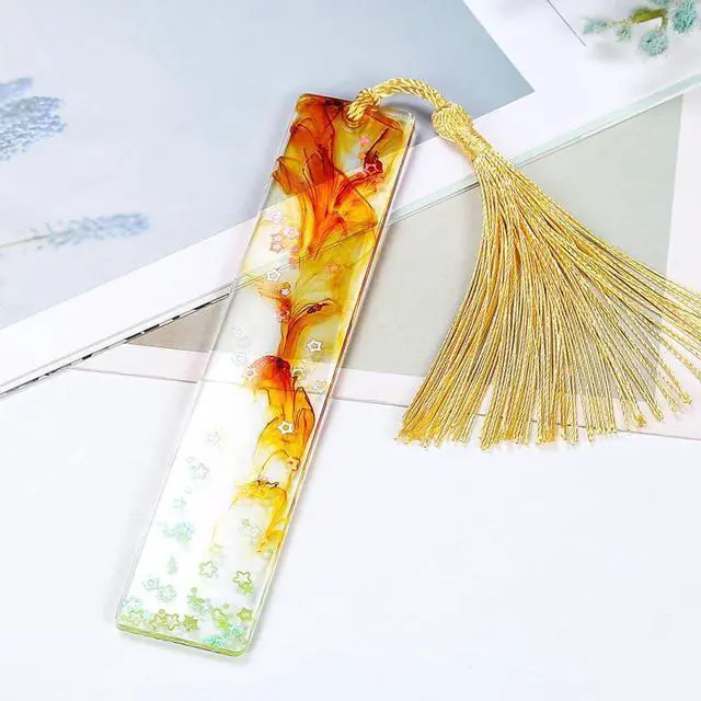 Alt view image 4 of 6 - Bookmark Mold with Tassels 4Pcs Rectangle Silicone Jewelry Making Mould with 20Pcs Colorful Silky Tassels for Epoxy Resin Casting Christmas Ornaments Gift Tags Craft DIY (2.5x14cm, Rectangle)