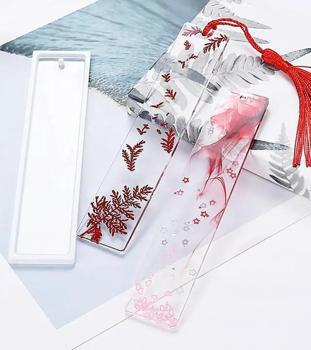Alt view image 5 of 6 - Bookmark Mold with Tassels 4Pcs Rectangle Silicone Jewelry Making Mould with 20Pcs Colorful Silky Tassels for Epoxy Resin Casting Christmas Ornaments Gift Tags Craft DIY (2.5x14cm, Rectangle)