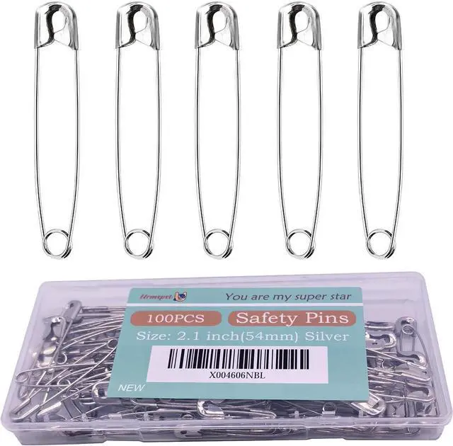 Main image of 100PCS Safety Pins(Upgraded), 2inch Safety Pin, Rust-Resistant Nickel Plated Steel, Sharp Edge Safety Pin for Clothes, Sewing, Arts & Craft, Small Decorative Safety Pins (Silver)