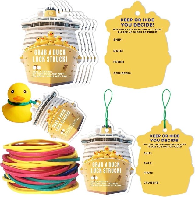 Main image of 50 Pcs Duck Tags for Cruising and Rubber Duck Game Cards - 2.64 x 3.54 Inches With 50 Rubber Bands for Cruise Ship