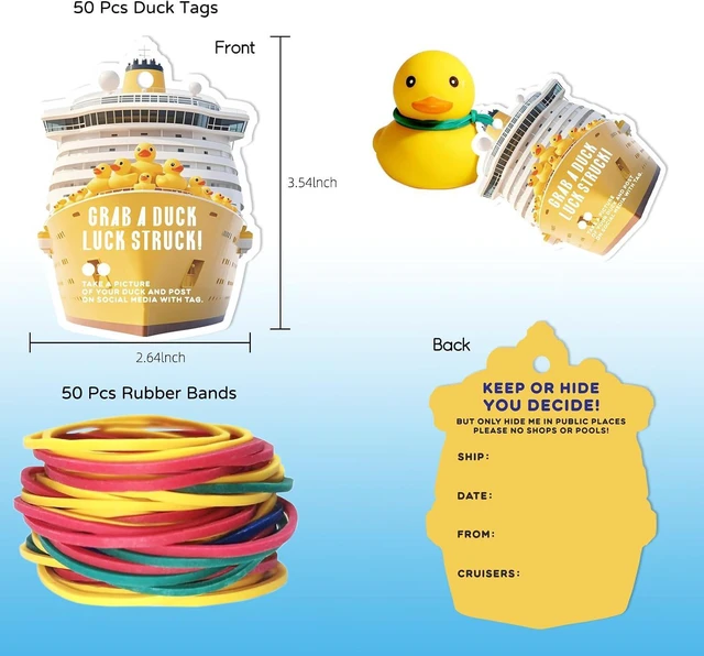 Alt view image 2 of 3 - 50 Pcs Duck Tags for Cruising and Rubber Duck Game Cards - 2.64 x 3.54 Inches With 50 Rubber Bands for Cruise Ship