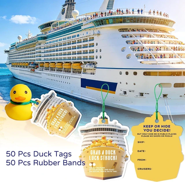 Alt view image 3 of 3 - 50 Pcs Duck Tags for Cruising and Rubber Duck Game Cards - 2.64 x 3.54 Inches With 50 Rubber Bands for Cruise Ship