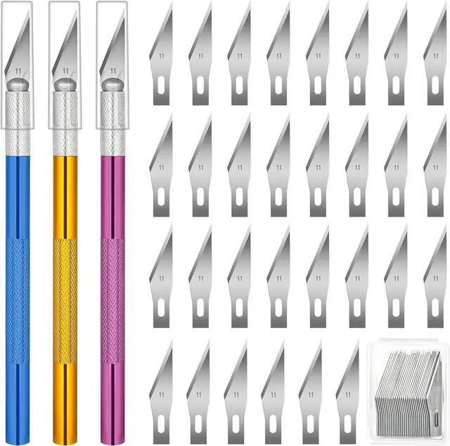 Main image of 3 PCS Exacto Knife, Hobby Knife, Craft Knives with 30 PCS Spare Exacto Knife Blades(#11),Profession Craft Knifes for Crafts, Arts, Modeling, Scrapbooking, Stencil By XEKIGU, AK0103