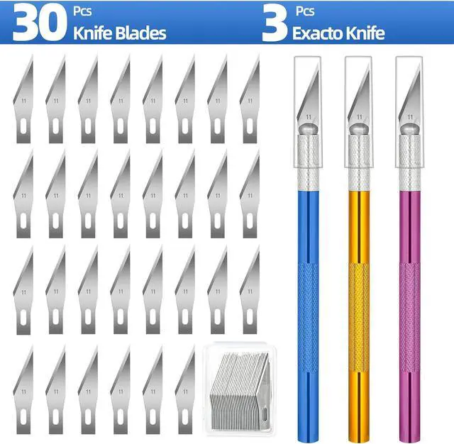 Alt view image 2 of 7 - 3 PCS Exacto Knife, Hobby Knife, Craft Knives with 30 PCS Spare Exacto Knife Blades(#11),Profession Craft Knifes for Crafts, Arts, Modeling, Scrapbooking, Stencil By XEKIGU, AK0103