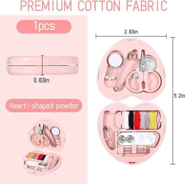 Alt view image 2 of 7 - OLLBIT Heart Shaped Travel Sewing Kit Mini,Pink Portable Travel Sewing Repair Kit,DIY Sewings Box with Scissors Pins Marking Pins Thread Tweezers Needles Buttons Threading Needle(1 Pcs(Pink Heart))