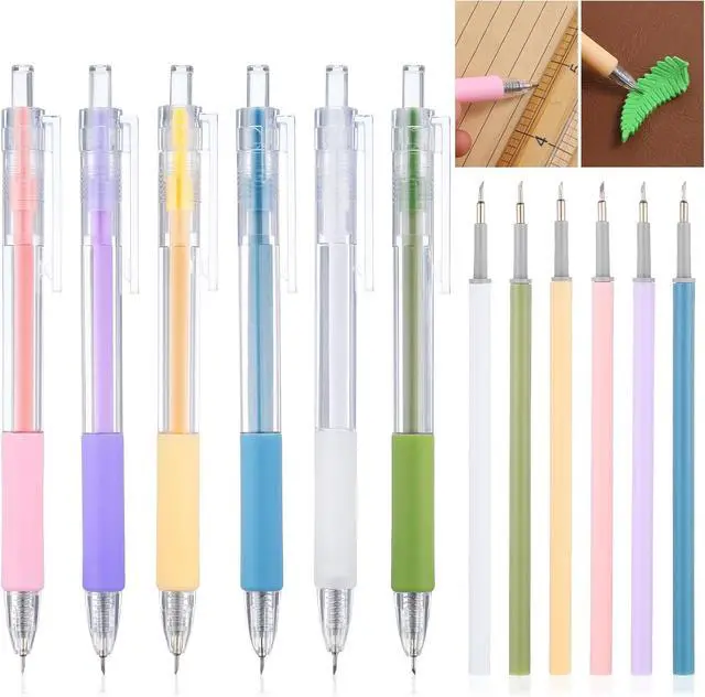 Main image of 6 Pieces Retractable Carving Pen Knife, Craft Cutting Tools Craft Knife Precision Carving Tools Paper Cutter Pen with Refillable Cutter Head Refill for DIY Art Paper Scrapbooking