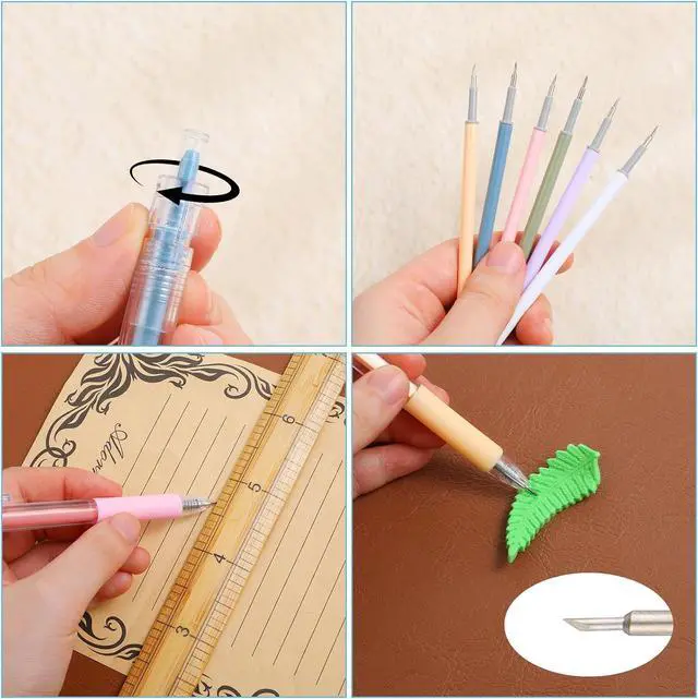 Alt view image 3 of 7 - 6 Pieces Retractable Carving Pen Knife, Craft Cutting Tools Craft Knife Precision Carving Tools Paper Cutter Pen with Refillable Cutter Head Refill for DIY Art Paper Scrapbooking