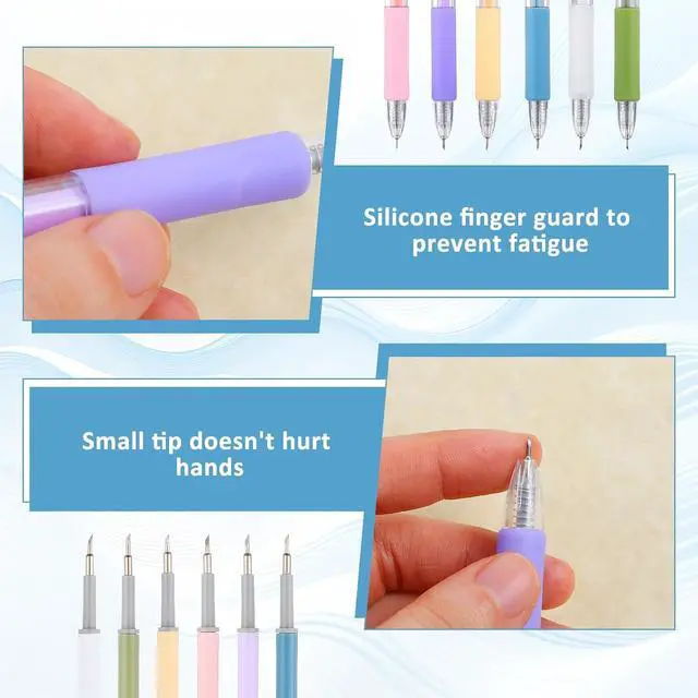 Alt view image 5 of 7 - 6 Pieces Retractable Carving Pen Knife, Craft Cutting Tools Craft Knife Precision Carving Tools Paper Cutter Pen with Refillable Cutter Head Refill for DIY Art Paper Scrapbooking
