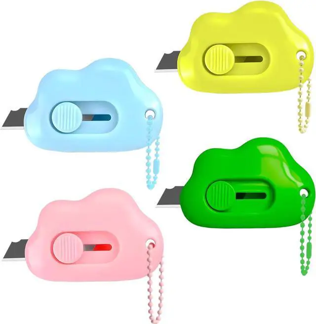 Main image of 4-Pack Cloud Retractable Box Cutters with Key Rings