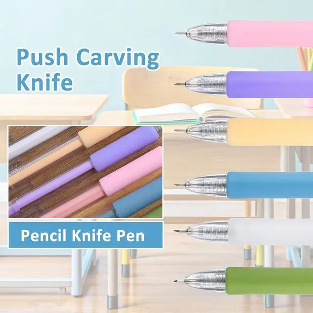Alt view image 6 of 7 - 6 Pieces Retractable Carving Pen Knife, Craft Cutting Tools Craft Knife Precision Carving Tools Paper Cutter Pen with Refillable Cutter Head Refill for DIY Art Paper Scrapbooking