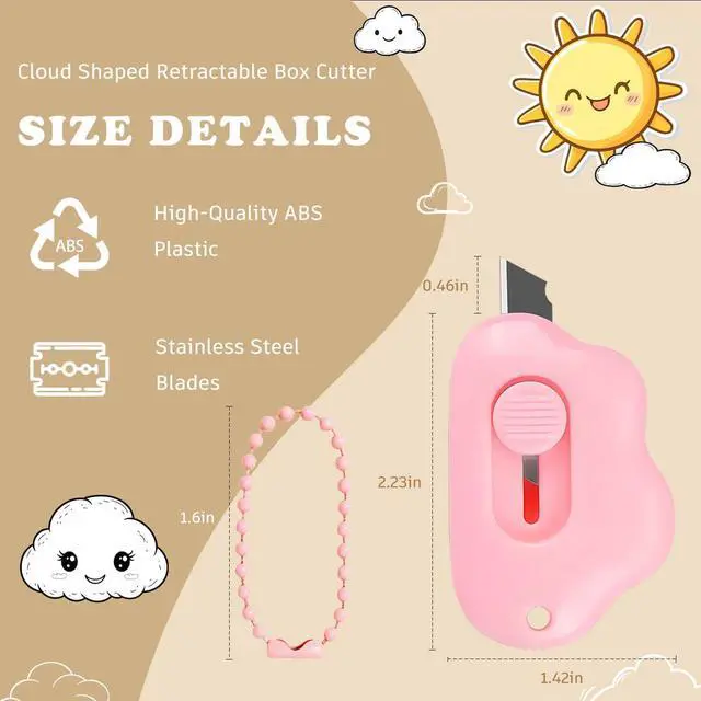Alt view image 2 of 7 - 4-Pack Cloud Retractable Box Cutters with Key Rings
