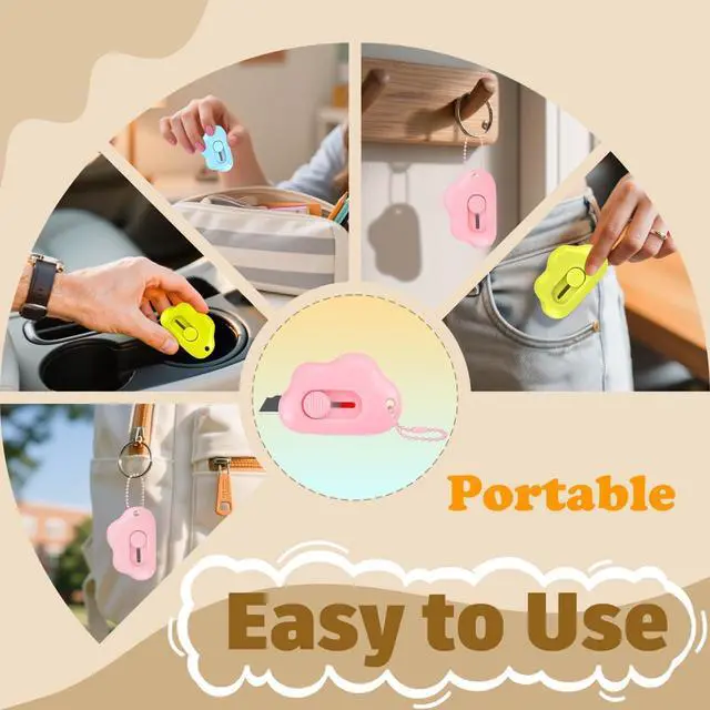 Alt view image 6 of 7 - 4-Pack Cloud Retractable Box Cutters with Key Rings