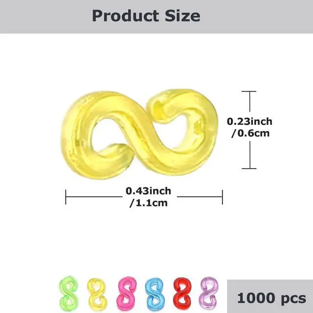 Alt view image 2 of 6 - 1000 Pieces S Clips Rubber Band Clips, Plastic Band Clips Connectors Refills Bracelet Kit Clip for Loom Bracelets DIY Making Refill Kit