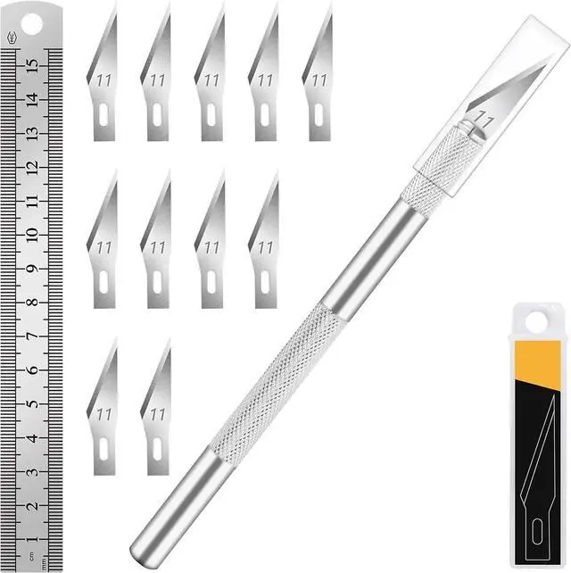 Main image of 1 Pcs Craft Knife Hobby Knife with 11 Pcs Stainless Steel Blades Kit, 1pcs Steel 15MM Ruler for Art, Scrapbooking,Stencil