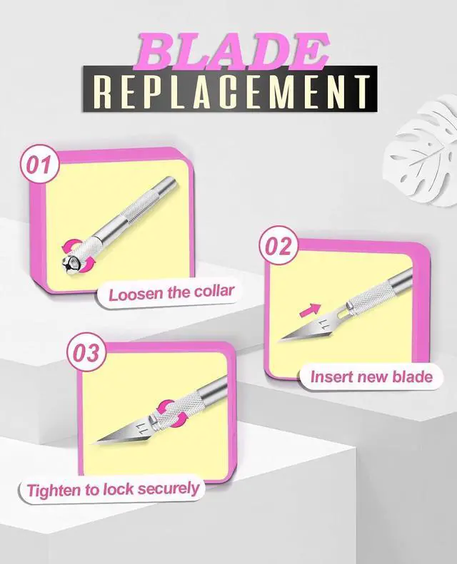 Alt view image 6 of 7 - 1 Pcs Craft Knife Hobby Knife with 11 Pcs Stainless Steel Blades Kit, 1pcs Steel 15MM Ruler for Art, Scrapbooking,Stencil