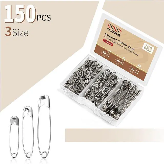 Alt view image 9 of 10 - XKDOUS 150 Pack Safety Pins for Clothes 3 Universal Assorted Sizes, Sliver | Small & Large Safety Pin, Strong Heavy Duty Sharp Edge Pins Bulk, Fasteners for Clothing, Sewing, Crafting