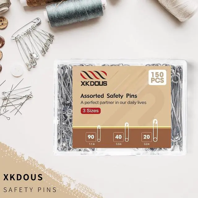 Alt view image 10 of 10 - XKDOUS 150 Pack Safety Pins for Clothes 3 Universal Assorted Sizes, Sliver | Small & Large Safety Pin, Strong Heavy Duty Sharp Edge Pins Bulk, Fasteners for Clothing, Sewing, Crafting