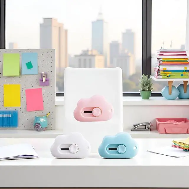 Alt view image 7 of 7 - 3Pcs Mini Cutter Cloud Shape Retractable Letter Opener Utility Shrink Wrap Box Opener Safety Blade with Key Chain Hole Random Color