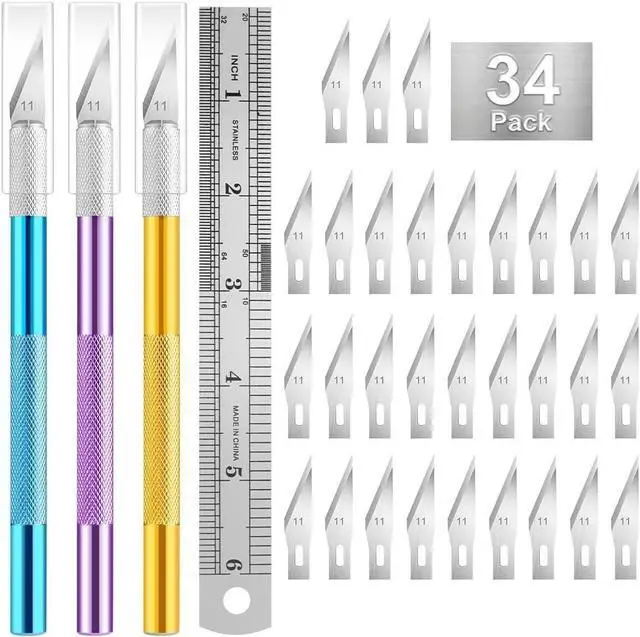 Main image of 3PCS Craft Knife Hobby Knife Includes 30PCS Spare Exacto Knife Blades #11 and A Ruler, HEADLEY TOOLS Precision Exacto Knife Set Ideal for Crafting, Scrapbooking, Arts, DIY, Stencil, Carving