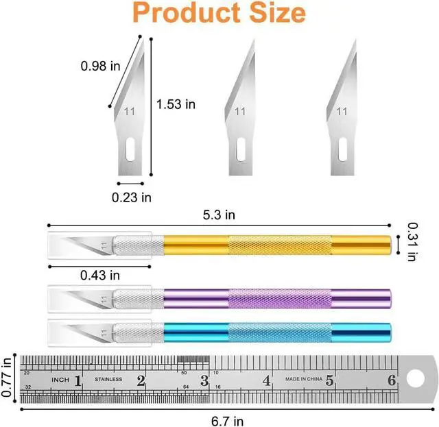 Alt view image 2 of 7 - 3PCS Craft Knife Hobby Knife Includes 30PCS Spare Exacto Knife Blades #11 and A Ruler, HEADLEY TOOLS Precision Exacto Knife Set Ideal for Crafting, Scrapbooking, Arts, DIY, Stencil, Carving