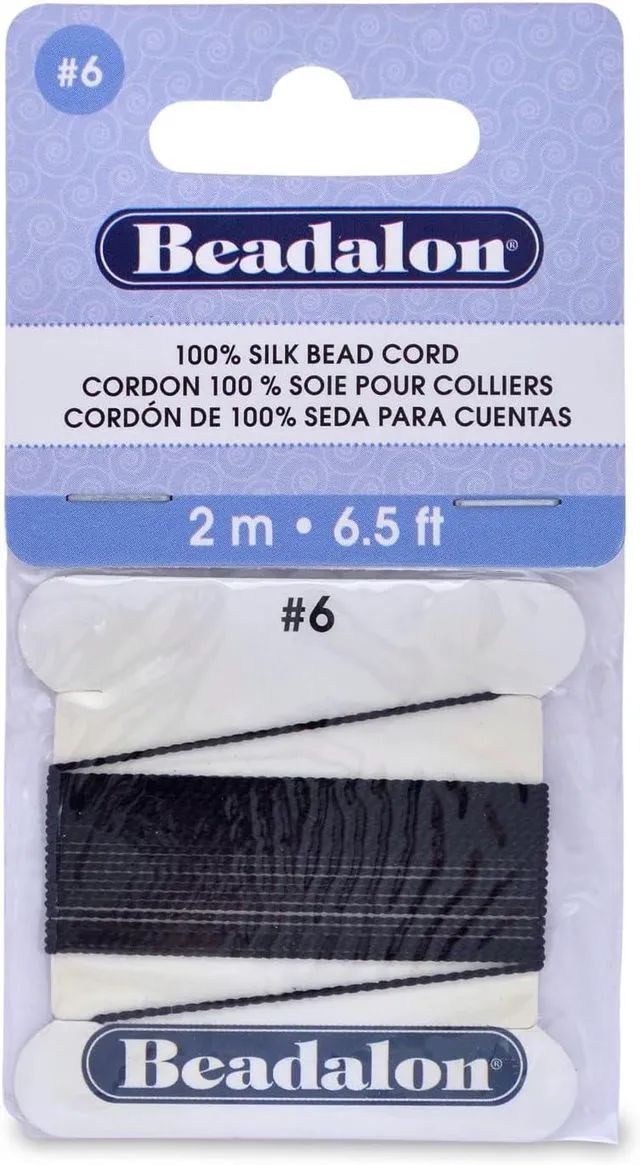 Main image of Beadalon Silk Thread with Needle - Size #6, 0.70 mm / .028 in, Black