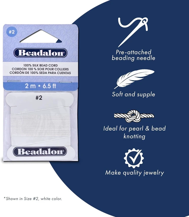 Alt view image 2 of 6 - Beadalon Silk Thread with Needle - Size #6, 0.70 mm / .028 in, Black