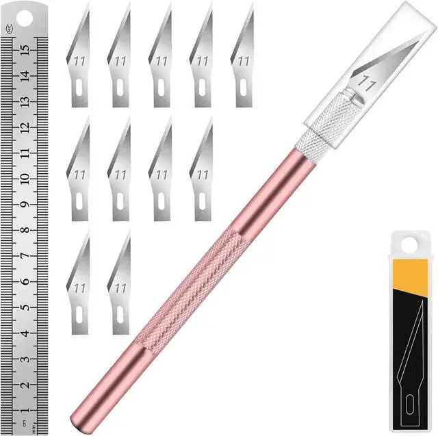 Main image of DIYSELF Exacto Knife Set with 10 Extra #11 Blades, 6-Inch Metal Ruler, Pink